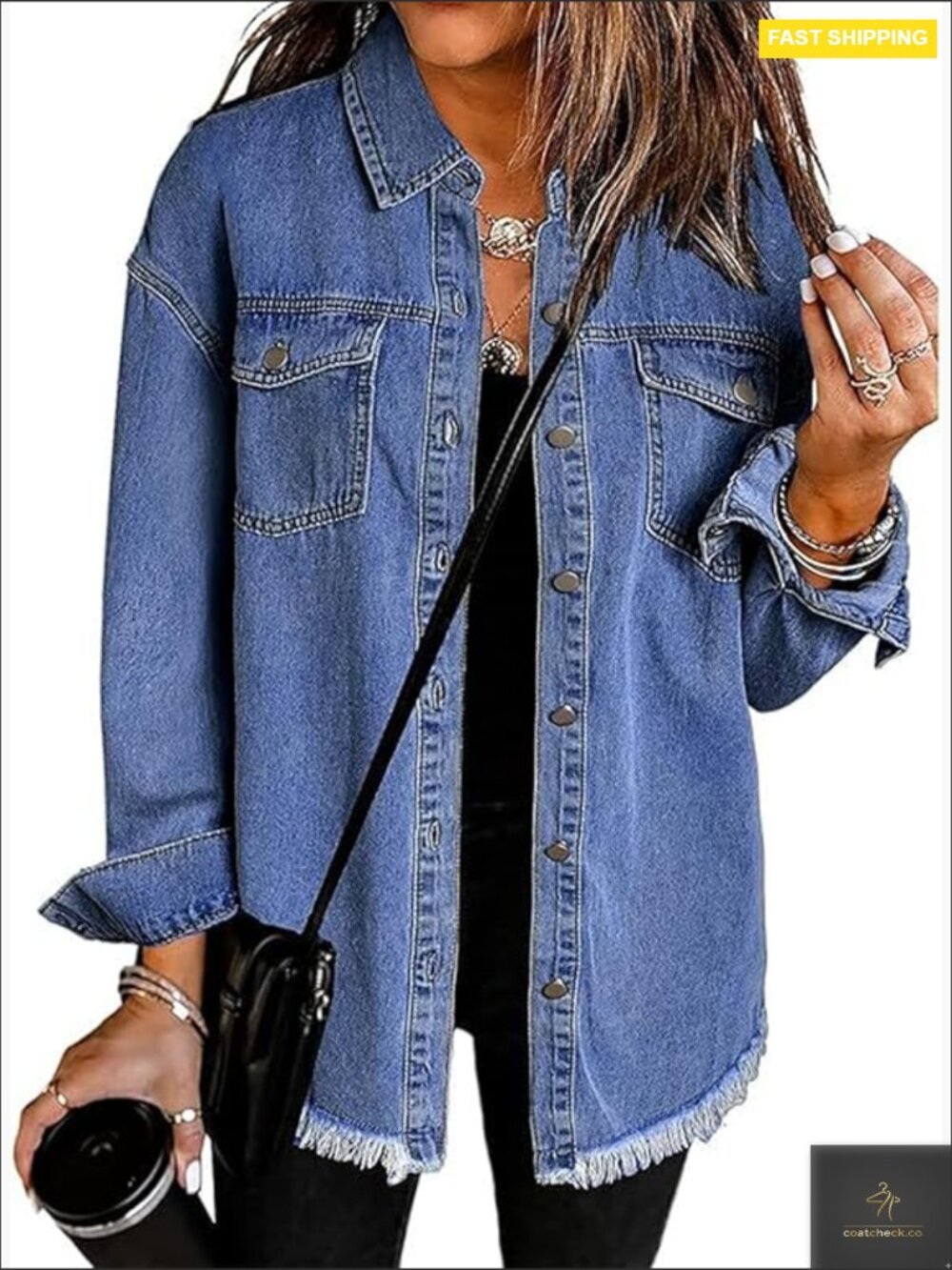 Women's Blue Denim Button-Front Jacket